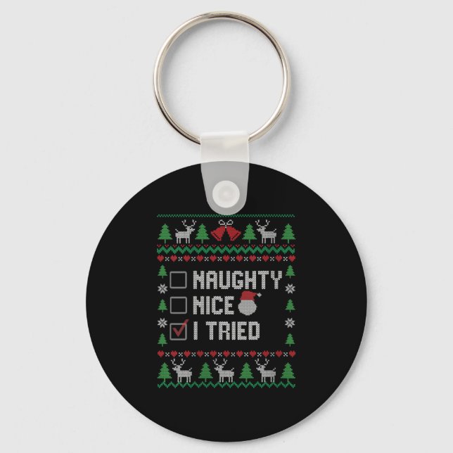 Womens Funny Santa Christmas List Nice Naughty I T Key Ring (Front)