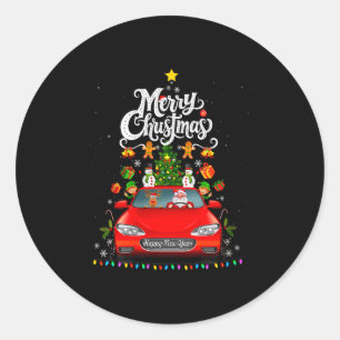 Womens Funny Santa Driving Wagon Red Truck Christm Classic Round Sticker