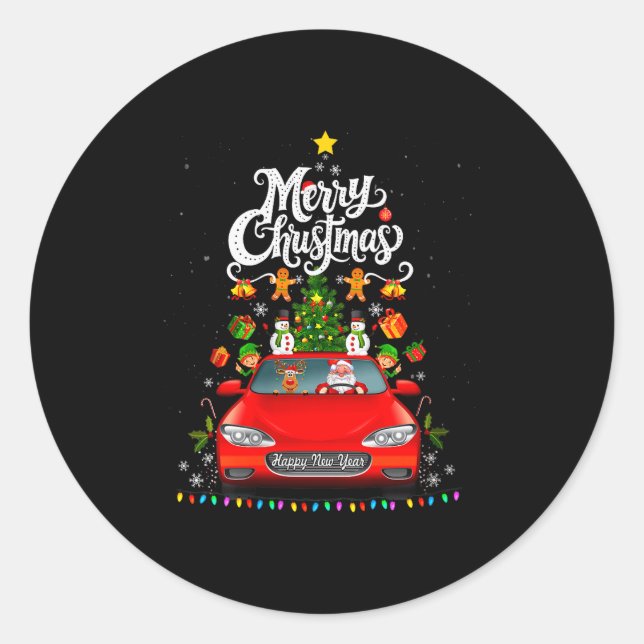 Womens Funny Santa Driving Wagon Red Truck Christm Classic Round Sticker (Front)