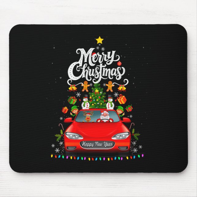 Womens Funny Santa Driving Wagon Red Truck Christm Mouse Pad (Front)