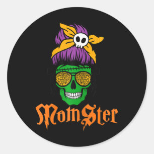 Womens Funny Scary Momster Mum-ster Monster Skull Classic Round Sticker