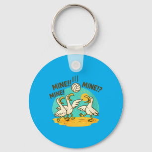 Womens Funny Seagulls Volleyball Beach Cartoon Key Ring