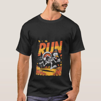 Womens Funny Skeleton Turkey Run Thanksgiving Fall T-Shirt