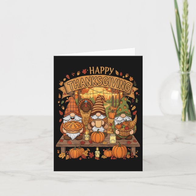 Womens Funny Thanksgiving Gnome Squad With Festive Card (Front)