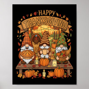 Womens Funny Thanksgiving Gnome Squad With Festive Poster