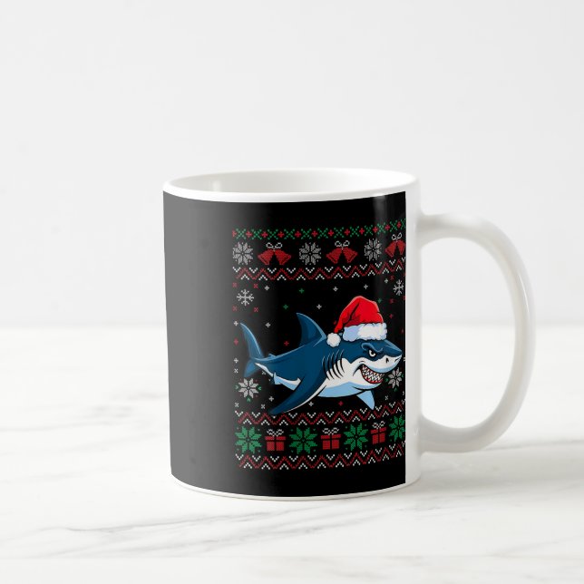 Womens Funny Ugly Christmas Shark Santa Hat Lights Coffee Mug (Right)