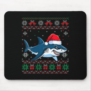 Womens Funny Ugly Christmas Shark Santa Hat Lights Mouse Pad