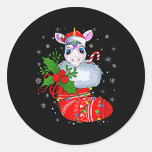 Womens Funny Unicorn In Christmas Socks Santa Clau Classic Round Sticker