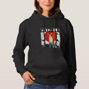 Womens Funny Vintage Japanese Catzilla Cornish Rex Hoodie