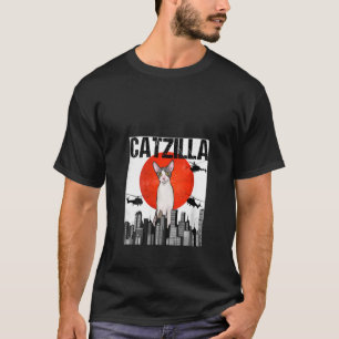 Womens Funny Vintage Japanese Catzilla Cornish Rex T-Shirt