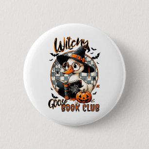 Womens Funny Witchy Goose Book Club Halloween Shir 6 Cm Round Badge