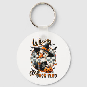 Womens Funny Witchy Goose Book Club Halloween Shir Key Ring