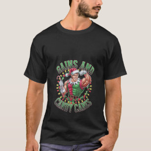 Womens Gains and Candy Canes Funny Christmas Elf G T-Shirt