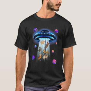 Womens Galaxy Cat Cat UFO Cat Kitten Dad Mum Cat T-Shirt