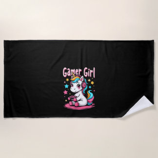 Womens Gamer Girl Unicorn Tank Top_1 Beach Towel