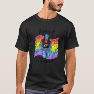 Womens Gay Pride Proud Mama Lgbtq Black Mum Rainbo T-Shirt