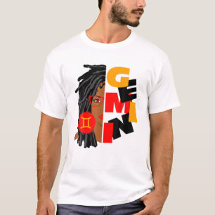 Womens Gemini Girl Afro Locs Girl Zodiac Signs Bir T-Shirt