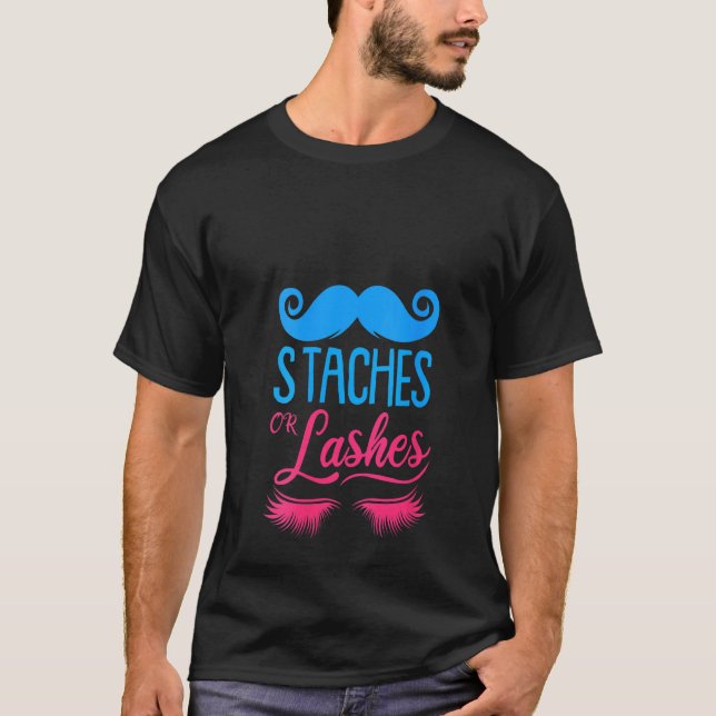 Womens Gender Reveal Team Stashes Or Lashes T-Shirt (Front)