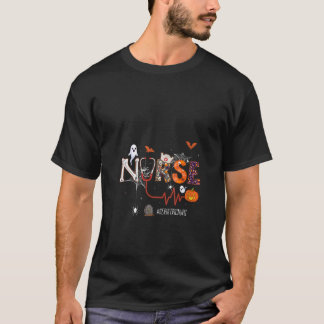 Womens Geriatric Nurse Stethoscope Pumpkin Hallowe T-Shirt