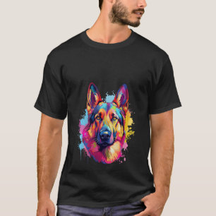 Womens German Shepherd Colourful Dog Splash Art V T-Shirt