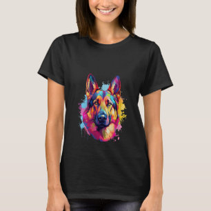 Womens German Shepherd Colourful Dog Splash Art V  T-Shirt