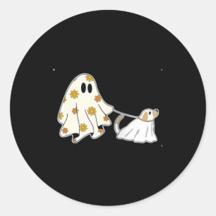 Womens Ghost Dog Dog Lovers Halloween V-Neck Classic Round Sticker