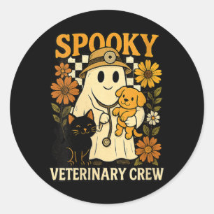 Womens Ghost Holding Black Cat Dog Veterinarian Classic Round Sticker