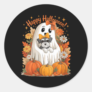 Womens Ghost Holding Miniature Schnauzer Dog Classic Round Sticker