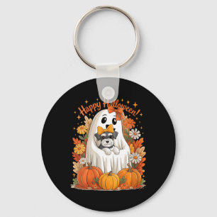 Womens Ghost Holding Miniature Schnauzer Dog Key Ring