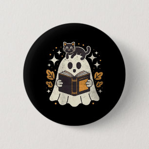 Womens Ghost Reading Book Halloween Library Black 6 Cm Round Badge