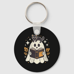 Womens Ghost Reading Book Halloween Library Black Key Ring