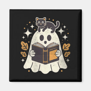 Womens Ghost Reading Book Halloween Library Black Magnet