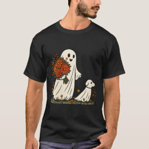 Womens Ghost Walking Dog Spooky Funny Halloween T-Shirt