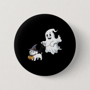 Womens Ghost Walks The Dog Halloween V-Neck 6 Cm Round Badge