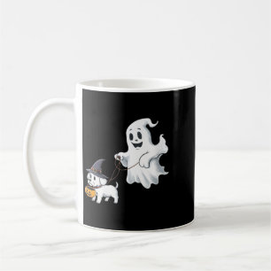 Womens Ghost Walks The Dog Halloween V-Neck Coffee Mug