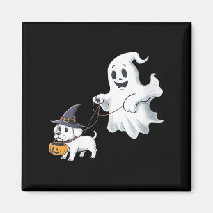 Womens Ghost Walks The Dog Halloween V-Neck Magnet