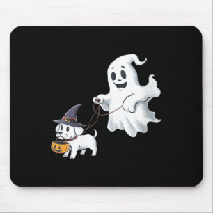 Womens Ghost Walks The Dog Halloween V-Neck Mouse Pad