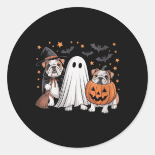 Womens Ghost Witch Pumpkin English Bulldog Dog Classic Round Sticker