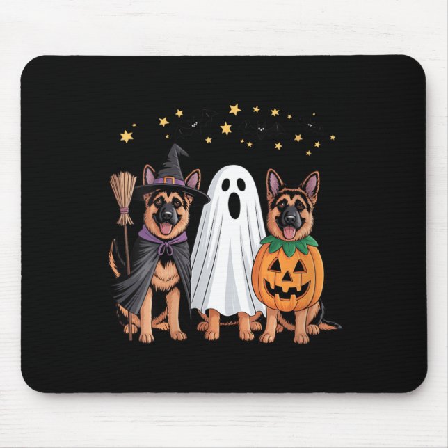Womens Ghost Witch Pumpkin German Shepherd Dog Mouse Pad (Front)