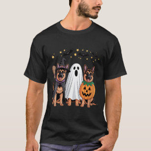 Womens Ghost Witch Pumpkin German Shepherd Dog T-Shirt