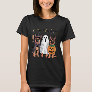 Womens Ghost Witch Pumpkin German Shepherd Dog T-Shirt