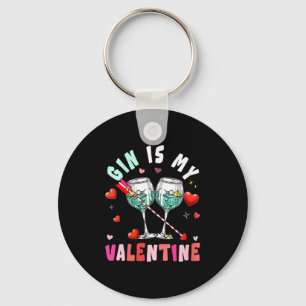 Women's Gin Is My Valentine Hearts Matching Drinke Key Ring