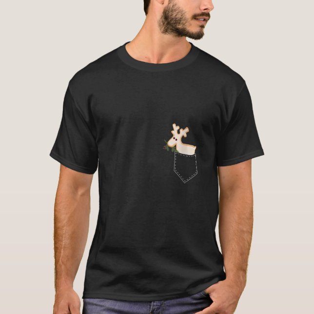 Womens Gingerbread Deer in Pocket Cute Gingerbread T-Shirt (Front)