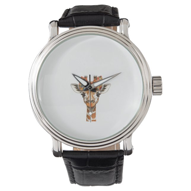 Womens Giraffe Boho Wildflower Coquette Bow Mum Mo Watch (Front)