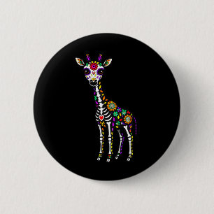Womens Giraffe Mexican Sugar Skull Calavera Viva 6 Cm Round Badge