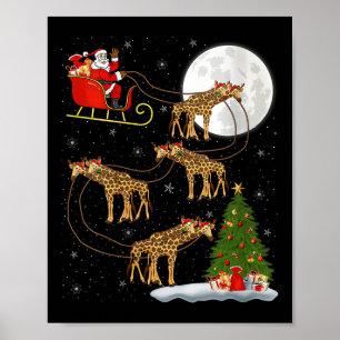 Womens Giraffe Santa Sleigh Flying Funny Magical C Poster
