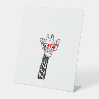 Womens Giraffe with Glasses Gift for Zoo Animal Lo Pedestal Sign