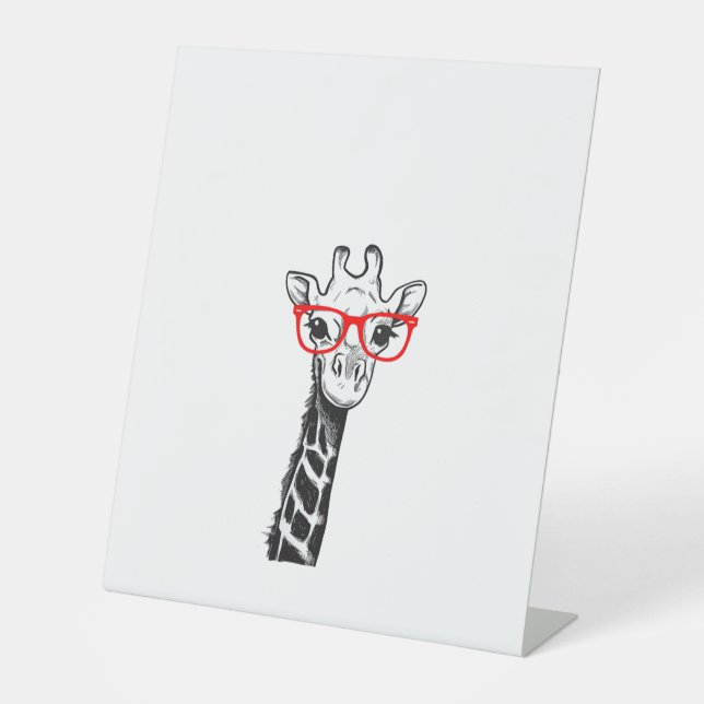 Womens Giraffe with Glasses Gift for Zoo Animal Lo Pedestal Sign (Front)