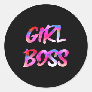 Womens Girl Boss V-neck Classic Round Sticker