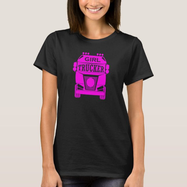 Womens Girl Trucker Hot Pink Truck Driver T-Shirt (Front)